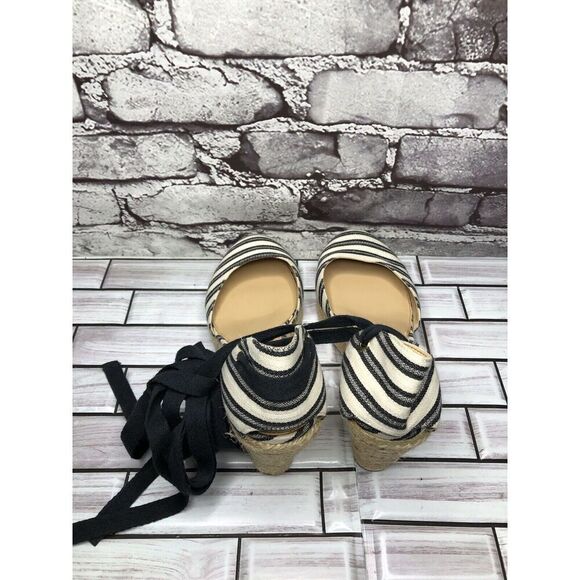 J.CREW Eloise Blue Striped Fabric Espadrilles Wedge Ankle Wrap Sandals Women 8M - Picture 5 of 16